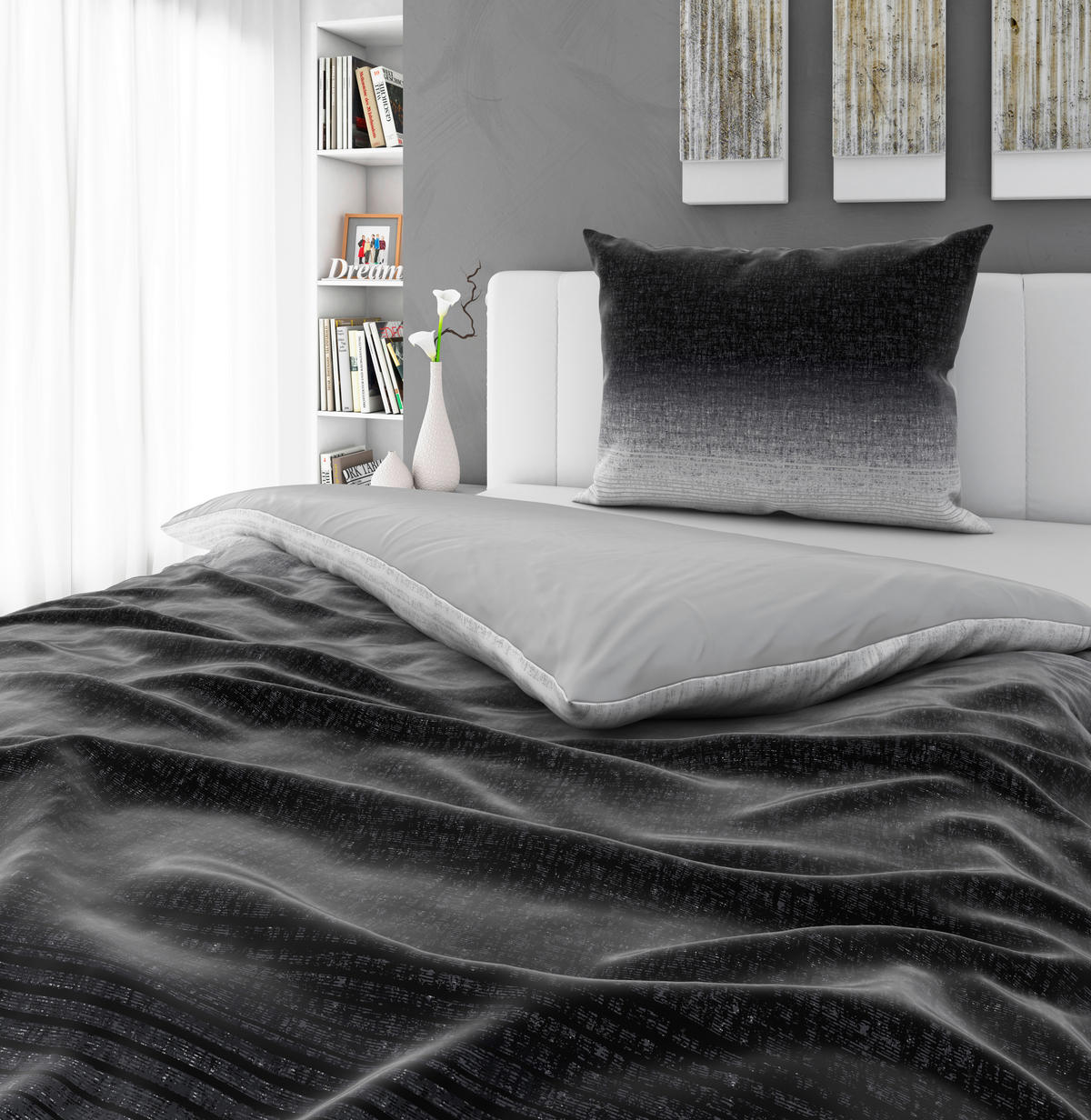 POSTELJINA SA DVA LICA IRENE 140/200 cm saten antracit  - antracit, Osnovno, tekstil (140/200cm) - Esposa