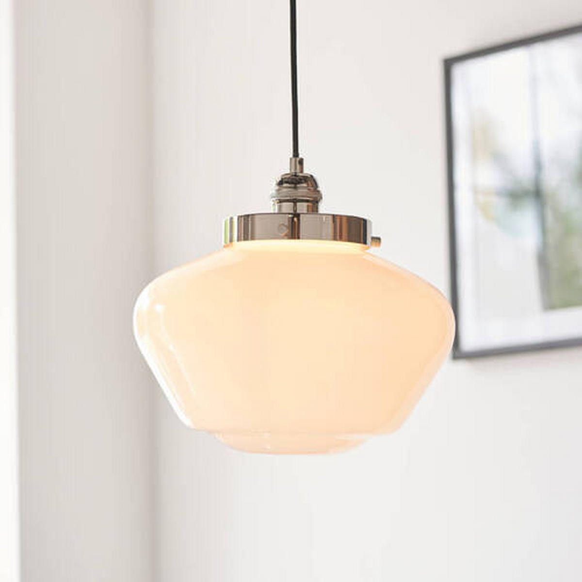 HÄNGELEUCHTE 30/152 cm  - Opal/Nickelfarben, KONVENTIONELL, Glas (30/152cm) - ENDON