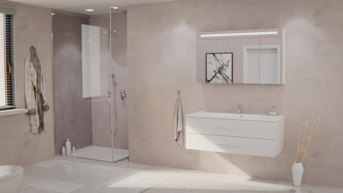 BADEZIMMER 3-teilig  in 120 cm  - Chromfarben/Weiß Hochglanz, MODERN, Glas/Holzwerkstoff (120cm) - MID.YOU