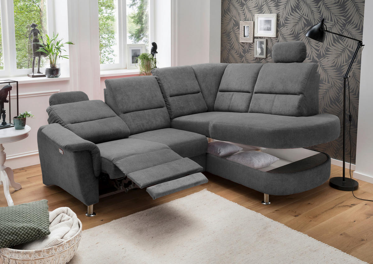 ECKSOFA in Mikrofaser Anthrazit  - Chromfarben/Anthrazit, Konventionell, Textil/Metall (231/184cm) - Livetastic