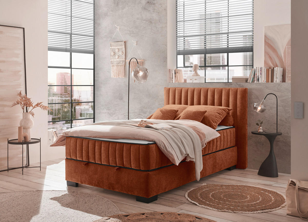 BOXBETT 120/200 cm  in Cognac  - Cognac/Schwarz, Modern, Holzwerkstoff/Kunststoff (120/200cm) - MID.YOU