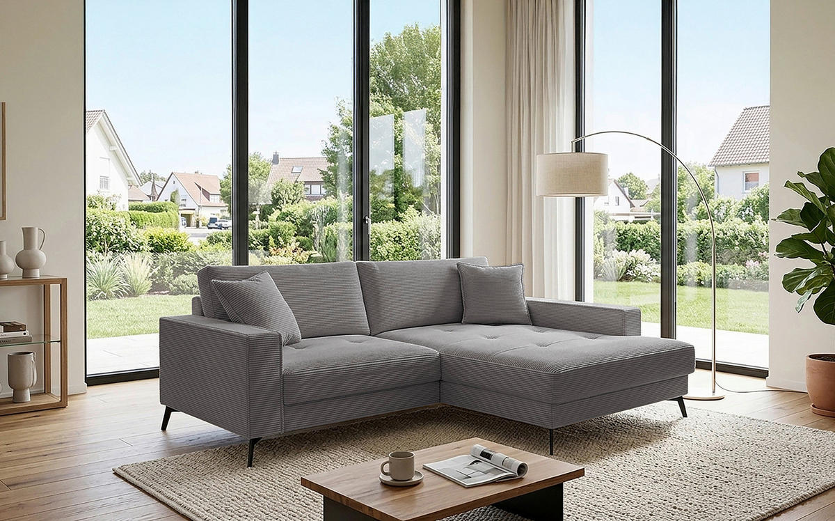 ECKSOFA TED Grau Cord Zierkissen  - Schwarz/Grau, Trend, Textil/Metall (228/174cm) - P & B