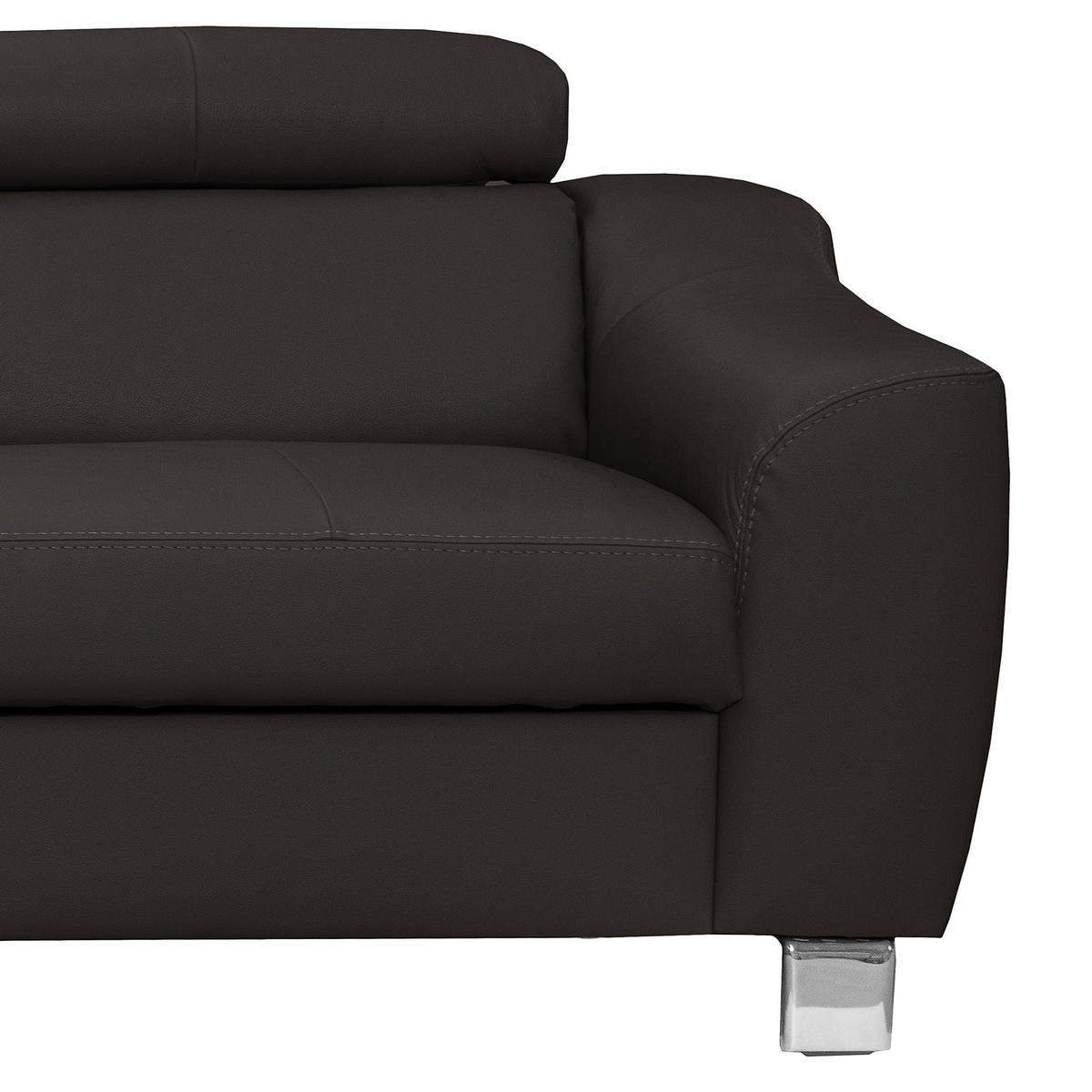 ECKSOFA in Lederlook Echtleder Dunkelbraun  - Chromfarben/Dunkelbraun, Design, Leder/Textil (208/245cm) - Livetastic
