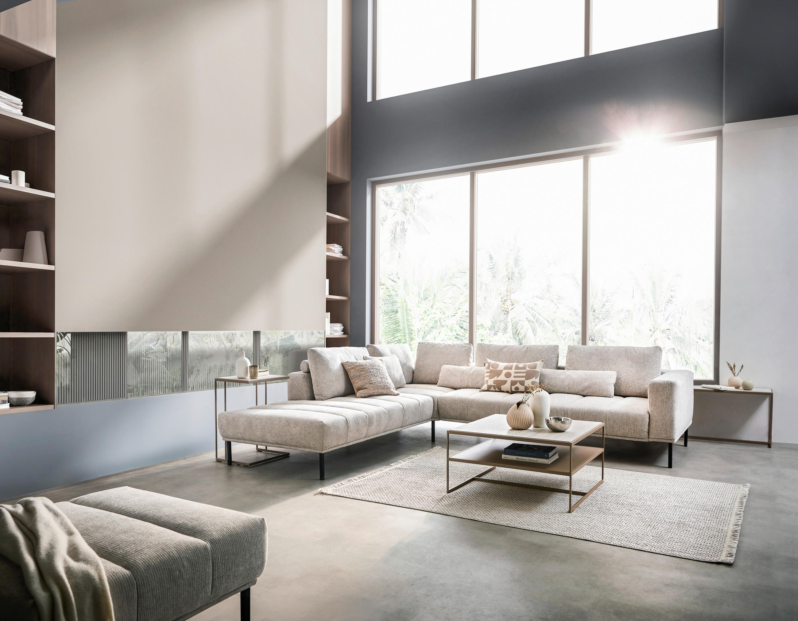 ECKSOFA Creme Flachgewebe  - Creme/Schwarz, Design, Textil/Metall (270/308cm) - Pure Home Lifestyle