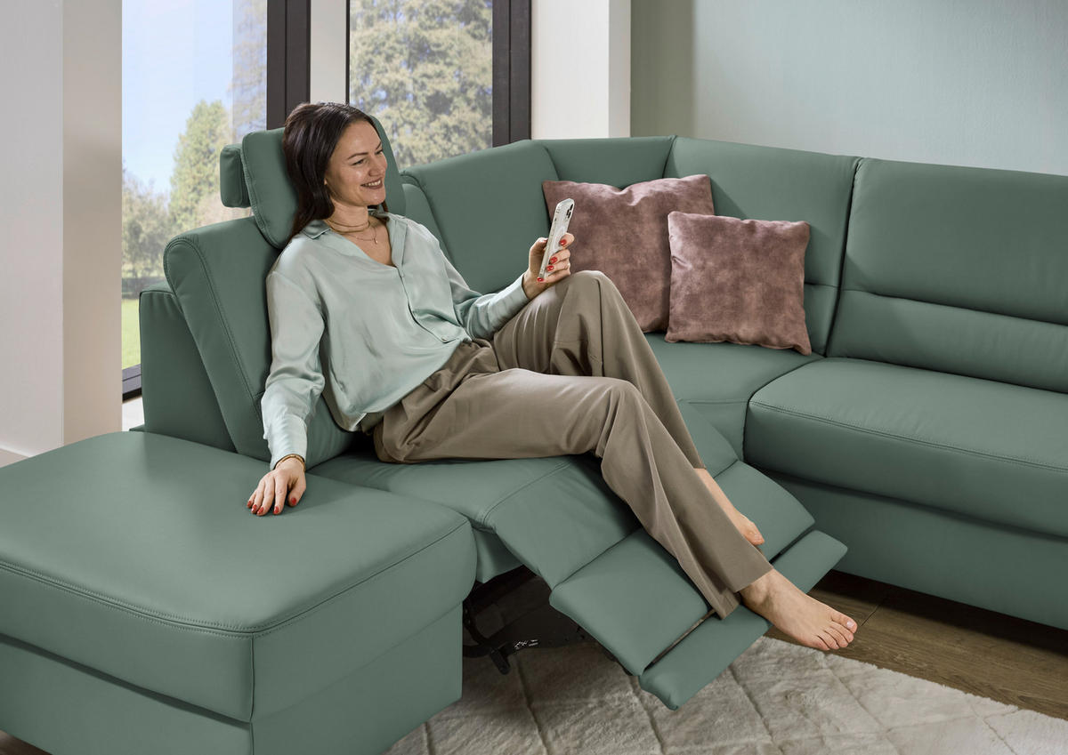 ECKSOFA  in Echtleder Opal  249/290 cm  - Opal/Schwarz, KONVENTIONELL, Leder/Metall (249/290cm) - Beldomo Premium