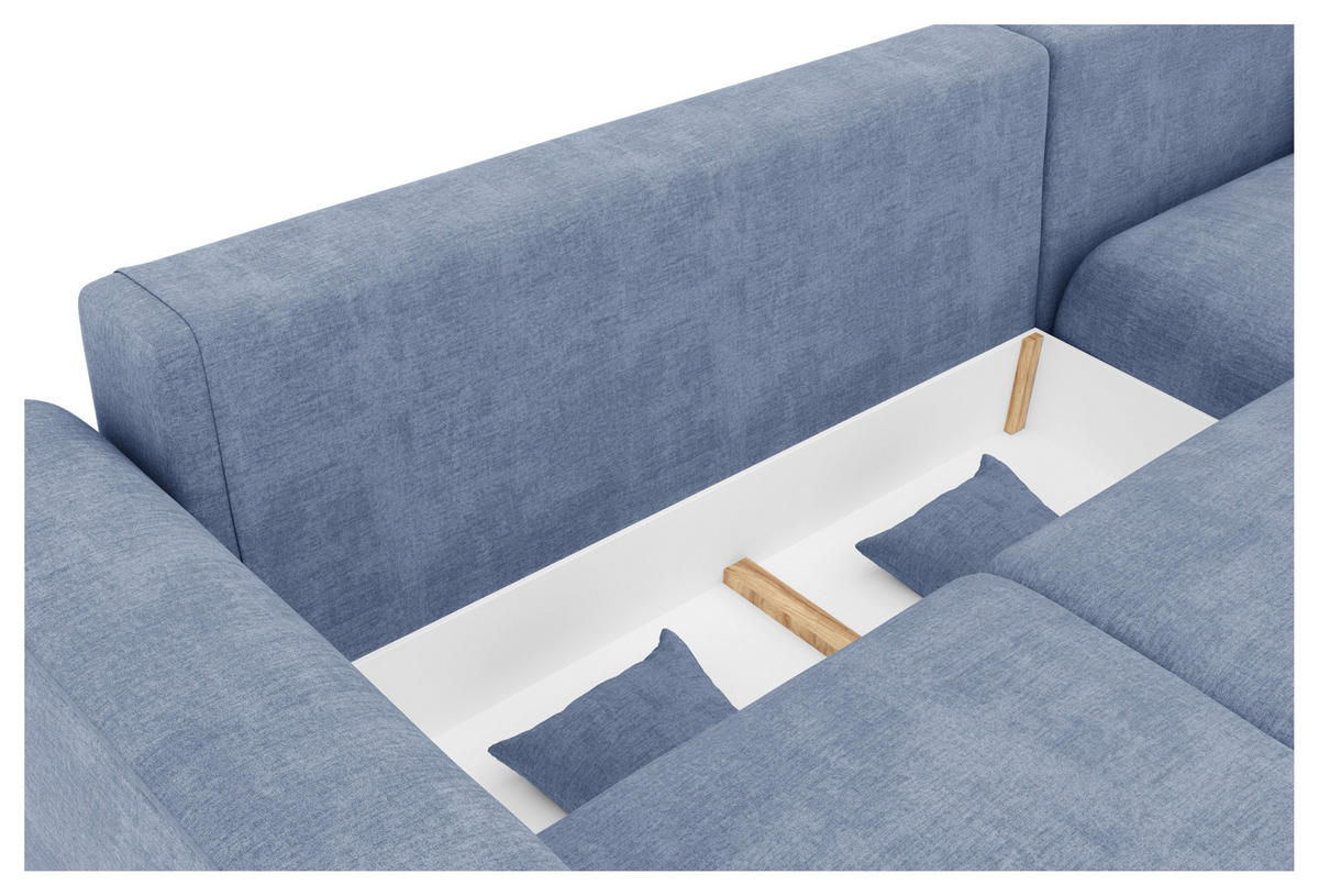 ECKSOFA Hellblau Samt  - Chromfarben/Hellblau, KONVENTIONELL, Kunststoff/Textil (293/195cm) - Carryhome