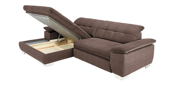 ECKSOFA in Mikrofaser Hellbraun 180/265 cm - Chromfarben/Hellbraun, Design, Textil/Metall (180/265cm) - Carryhome