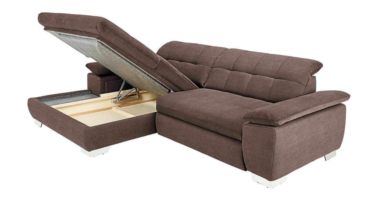 ECKSOFA in Mikrofaser Hellbraun  - Chromfarben/Hellbraun, Design, Textil/Metall (180/265cm) - Carryhome