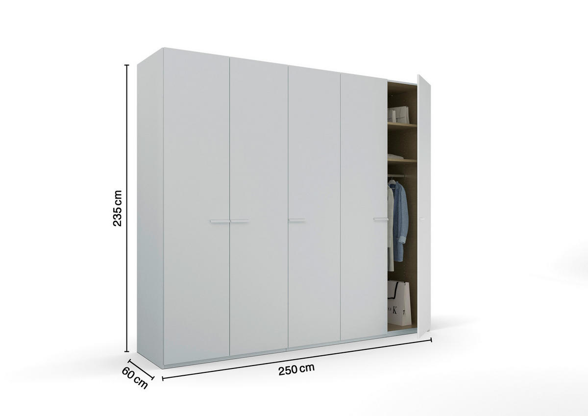 DREHTÜRENSCHRANK in Hellgrau  - Hellgrau, Trend, Glas/Holzwerkstoff (251/235/60cm) - Novel