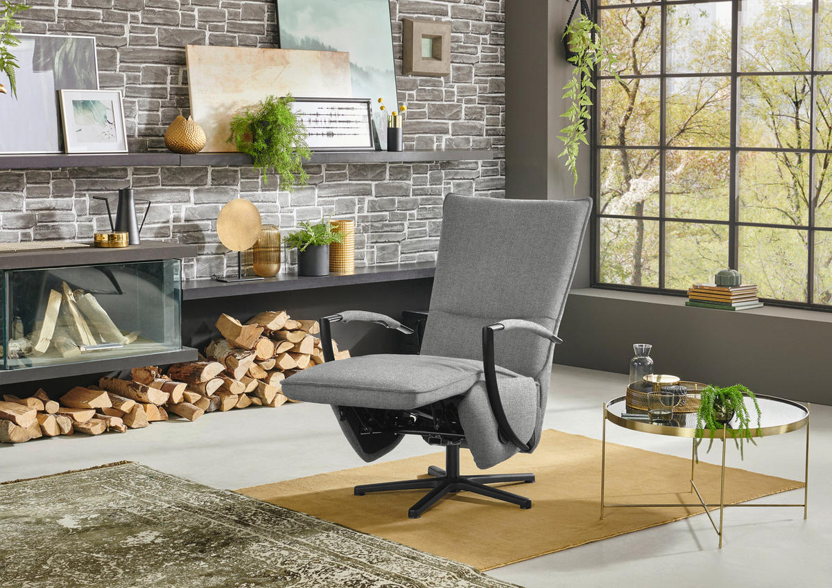 RELAXSESSEL Webstoff Relaxfunktion    - Hellgrau/Schwarz, Design, Textil/Metall (66/110-114/84cm) - Moderano