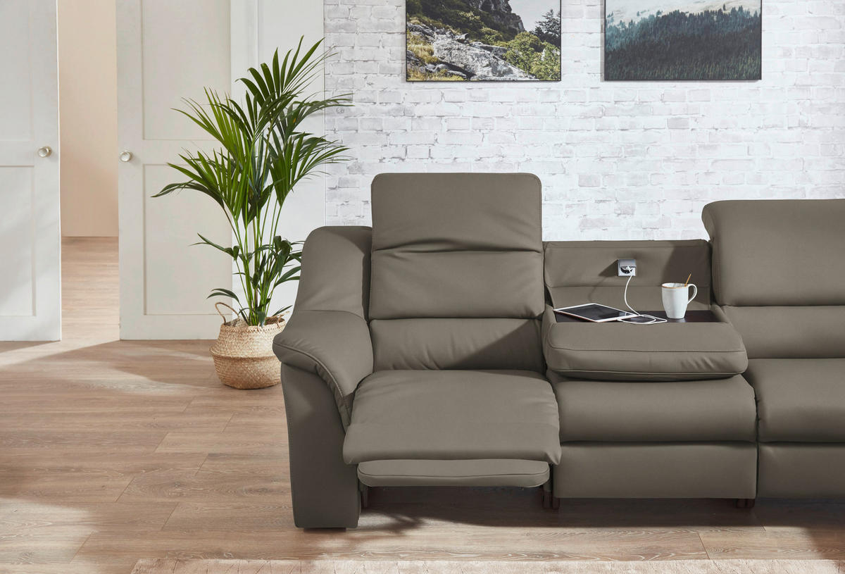 ECKSOFA  in Echtleder Graubraun  324/260 cm  - Chromfarben/Graubraun, KONVENTIONELL, Leder/Kunststoff (324/260cm) - Cantus