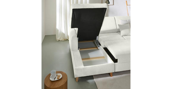 ECKSOFA Hellgrau Flachgewebe Bettkasten, Schlaffunktion, Rücken echt, Kopfstütze, Liegefläche im Originalstoff  - Buchefarben/Hellgrau, KONVENTIONELL, Holz/Textil (166/241cm) - Carryhome
