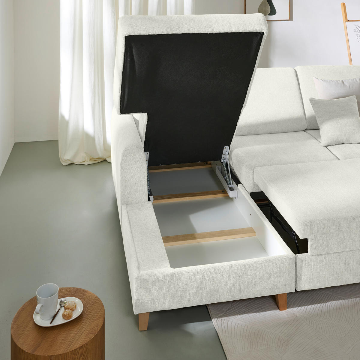 HÖRNSOFFA i flatväv ljusgrå  - bokfärgad/ljusgrå, Klassisk, trä/textil (166/241cm) - MID.YOU