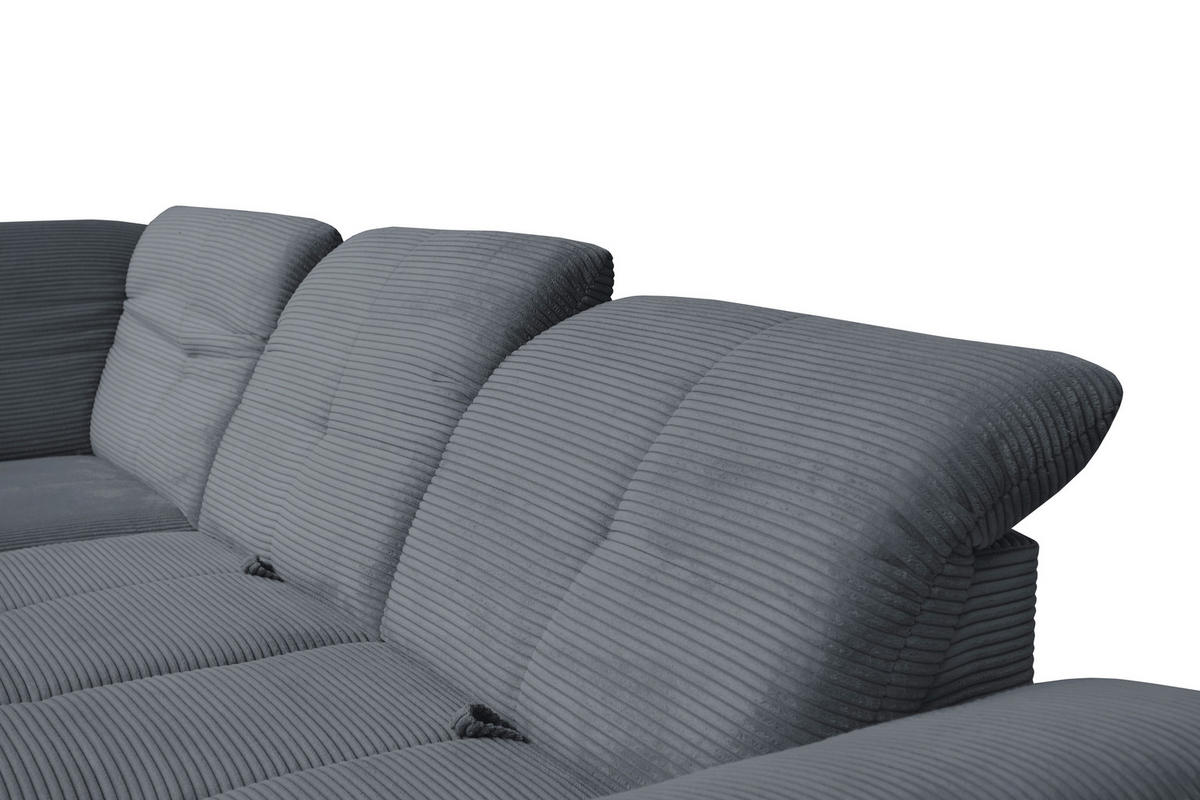 ECKSOFA in Cord Grau  - Schwarz/Grau, Design, Textil/Metall (242/313cm) - Xora