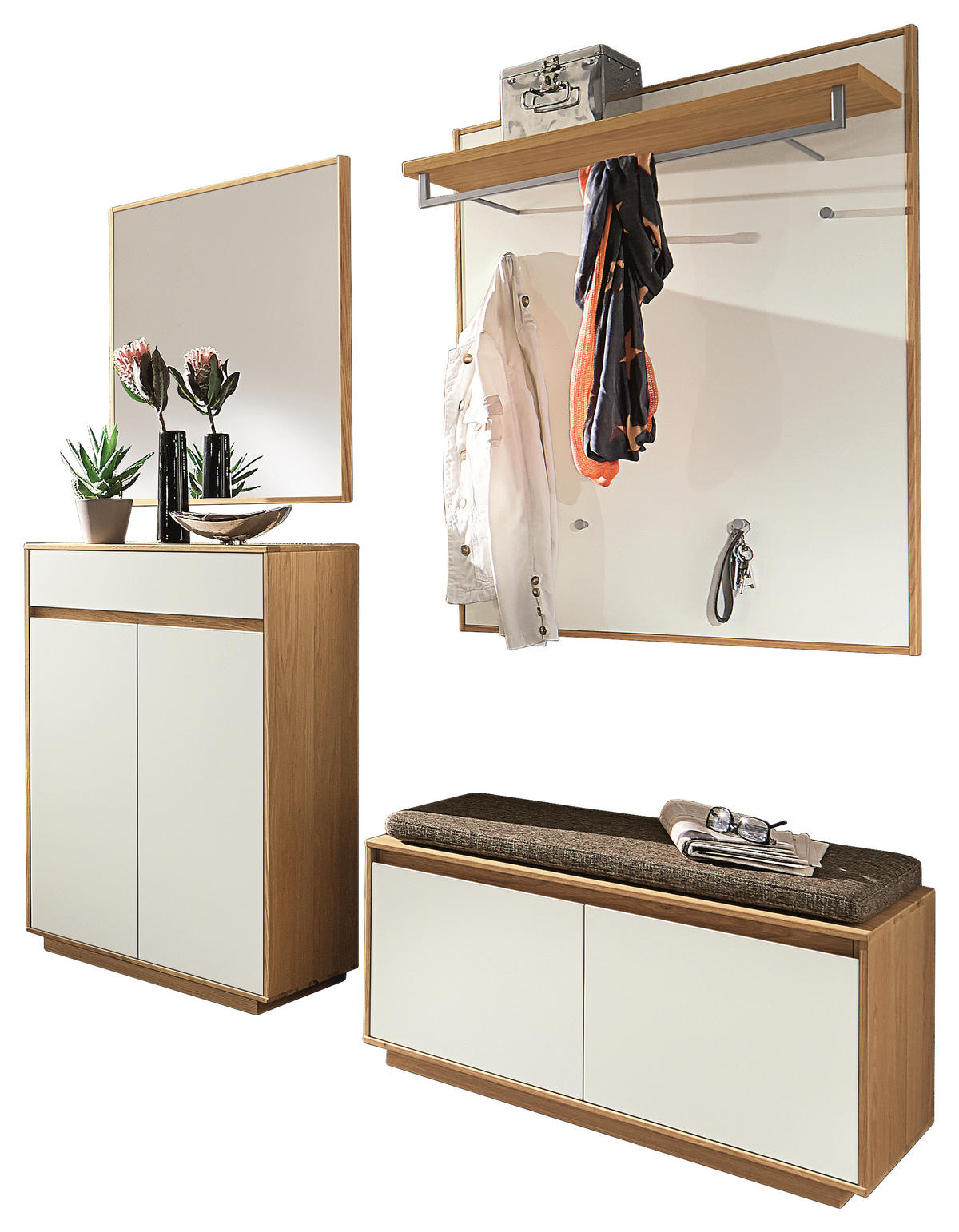 GARDEROBE 5-teilig  in 165/195/40 cm  - Hellbraun/Eichefarben, Basics, Glas/Holz (165/195/40cm) - Novel