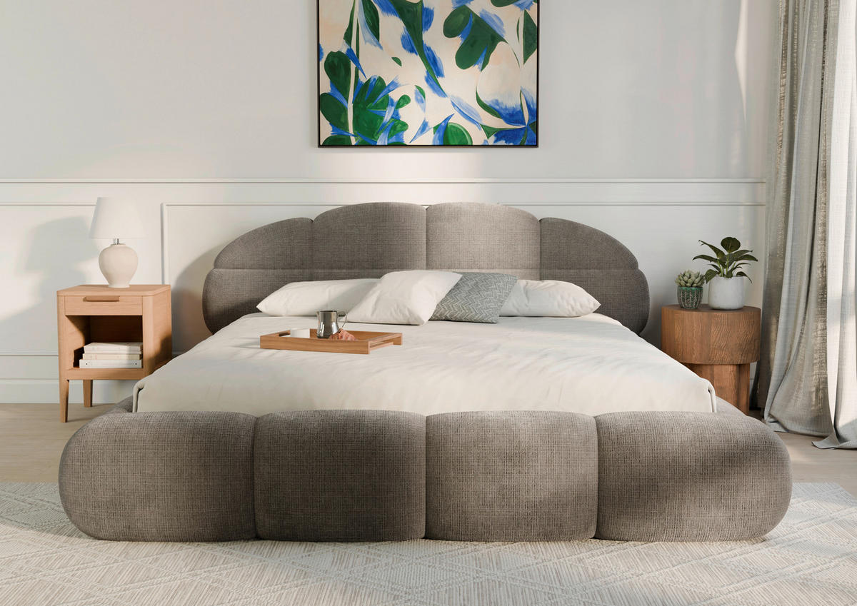 POLSTERBETT 180/200 cm,  in Taupe, gepolstertes Kopfteil, Lattenrost, Bettkasten,  - Taupe/Schwarz, Design, Holz/Textil (180/200cm) - Chameo
