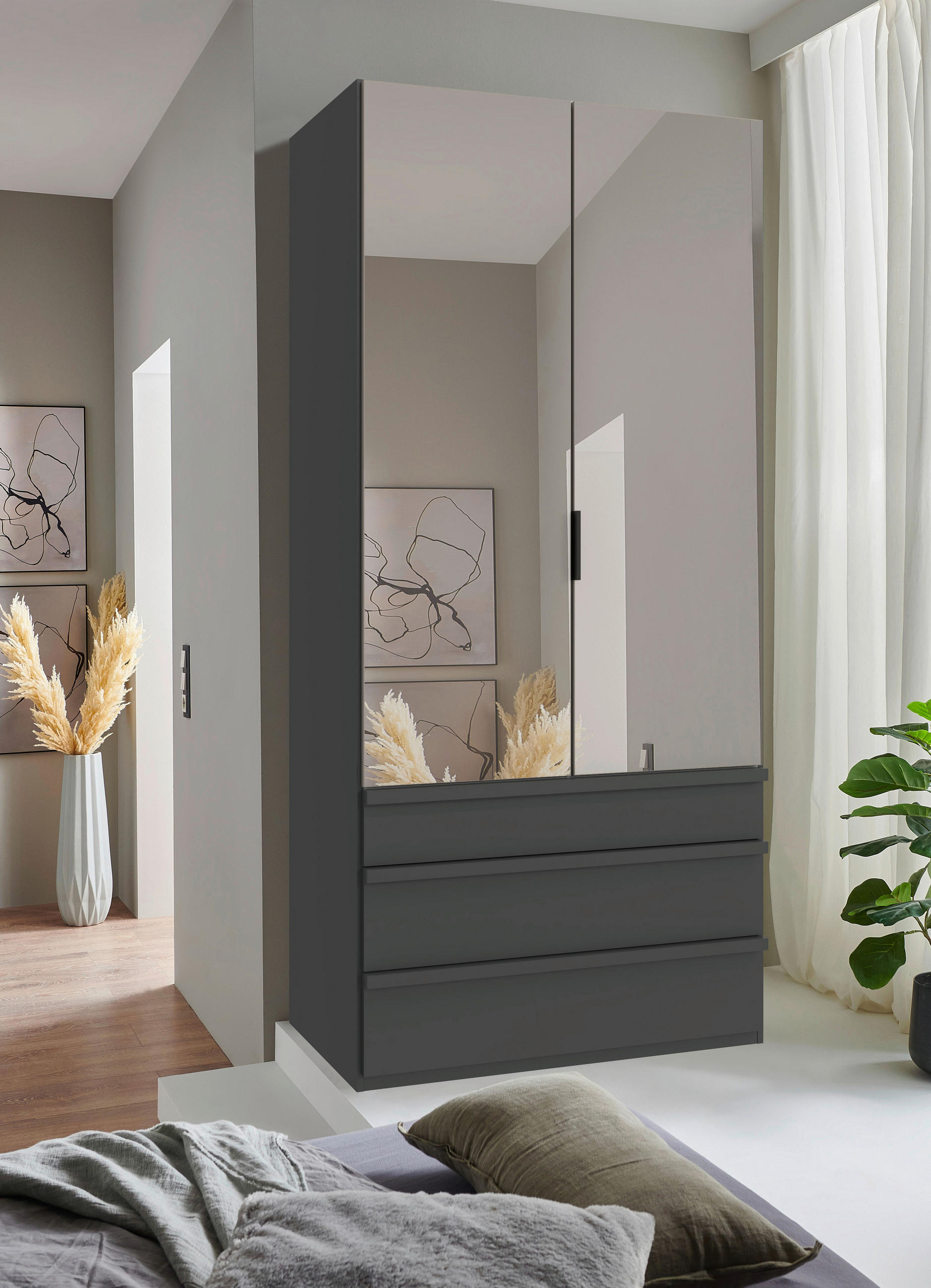 FALTTÜRENSCHRANK 100/216/58 cm 2-türig Graphitfarben, Sahara  - Schwarz/Graphitfarben, Design, Glas/Holzwerkstoff (100/216/58cm) - Boxxx