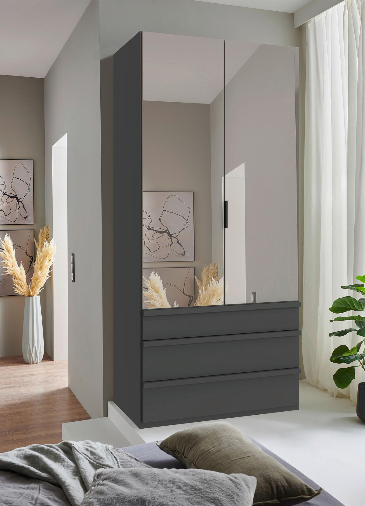 FALTTÜRENSCHRANK 100/216/58 cm 2-türig Graphitfarben, Sahara  - Schwarz/Graphitfarben, Design, Glas/Holzwerkstoff (100/216/58cm) - Boxxx