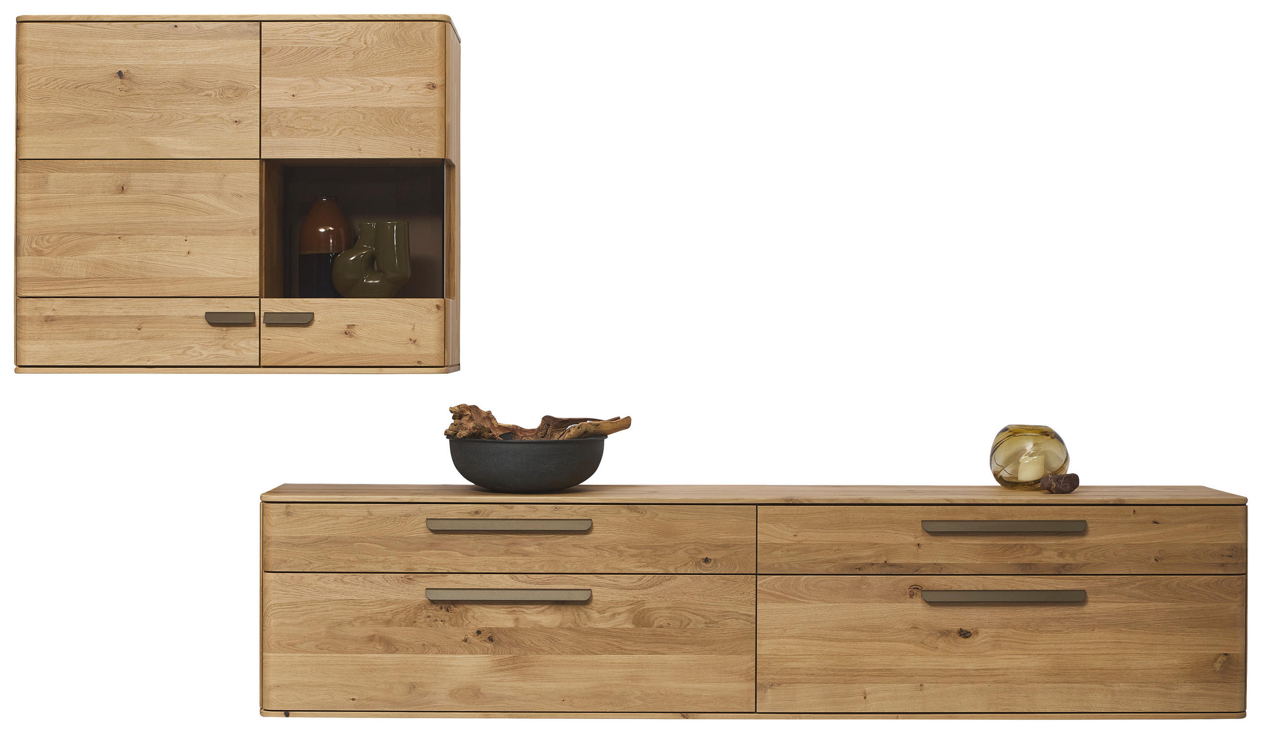 WOHNWAND  Wildeiche 302,9/190/37,1 cm  - Wildeiche/Bronzefarben, Natur, Glas/Holz (302,9/190/37,1cm) - Valnatura