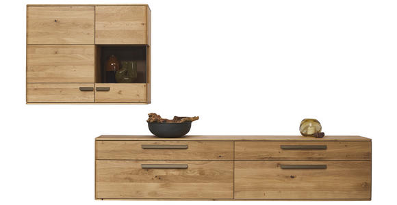 WOHNWAND  in Wildeiche  302,9/190/37,1 cm  - Wildeiche/Bronzefarben, Natur, Glas/Holz (302,9/190/37,1cm) - Valnatura