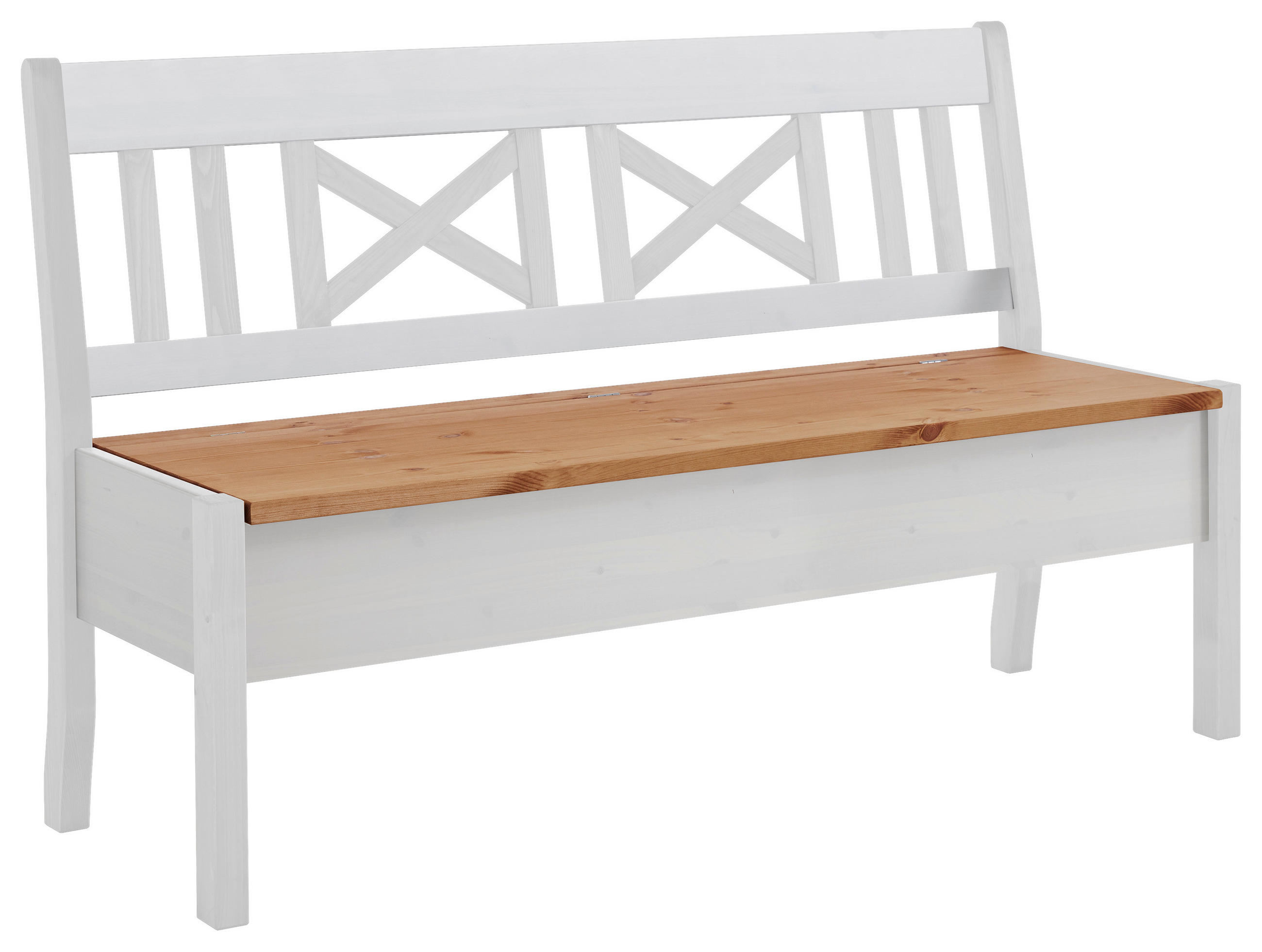 SITZBANK 148/93/58 cm Weiß, Laugenfarbig Kiefer massiv  - Laugenfarbig/Weiß, ROMANTIK / LANDHAUS, Holz (148/93/58cm) - Boxxx