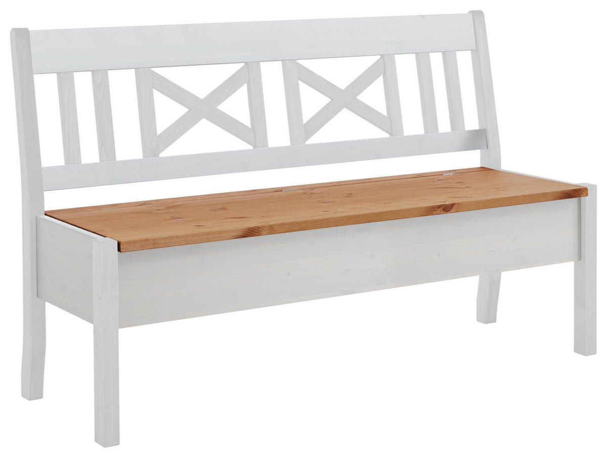 SITZBANK 148/93/58 cm Weiß, Laugenfarbig Kiefer massiv  - Laugenfarbig/Weiß, ROMANTIK / LANDHAUS, Holz (148/93/58cm) - Boxxx