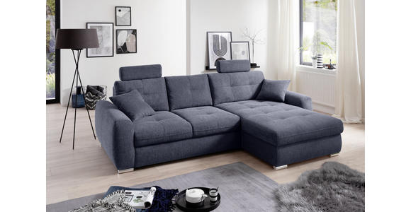 ECKSOFA in Mikrofaser Blau  - Chromfarben/Blau, MODERN, Kunststoff/Textil (276/193cm) - Hom`in