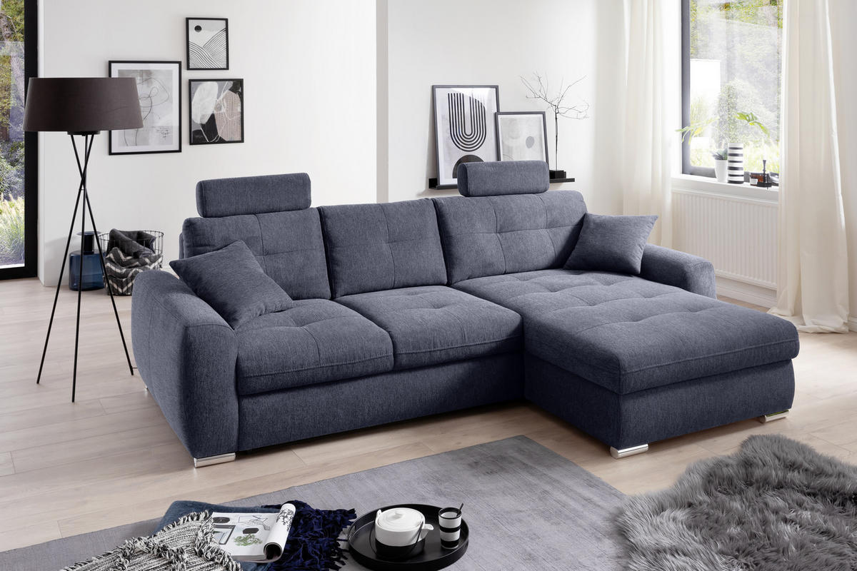 ECKSOFA in Mikrofaser Blau  - Chromfarben/Blau, Modern, Kunststoff/Textil (276/193cm) - Hom`in