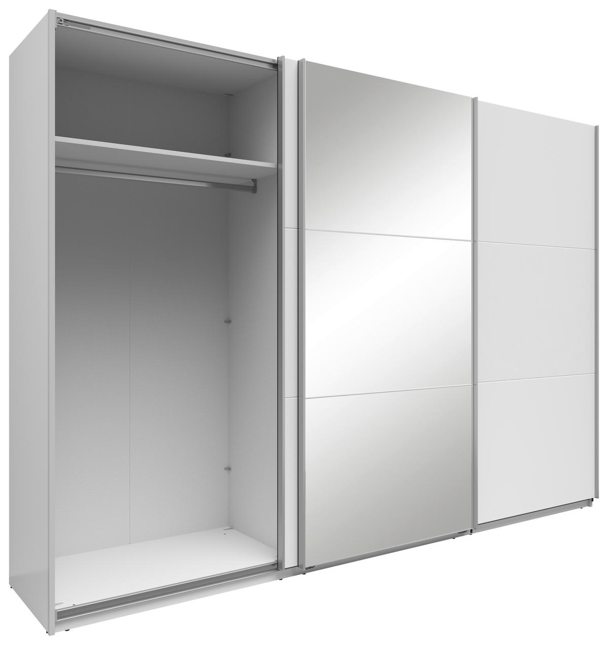 SCHWEBETÜRENSCHRANK  in Weiß  - Silberfarben/Weiß, Basics, Glas/Holzwerkstoff (300/216/64cm) - Boxxx