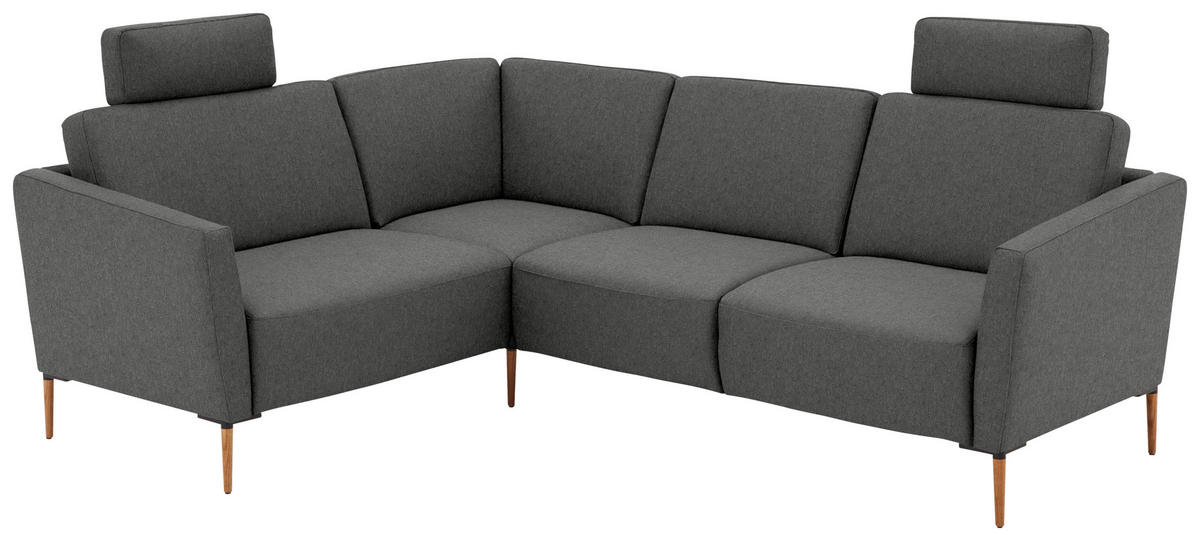 ECKSOFA  in Flachgewebe Dunkelgrau Rücken echt  189/236 cm  - Eichefarben/Dunkelgrau, Design, Holz/Textil (189/236cm) - Valnatura