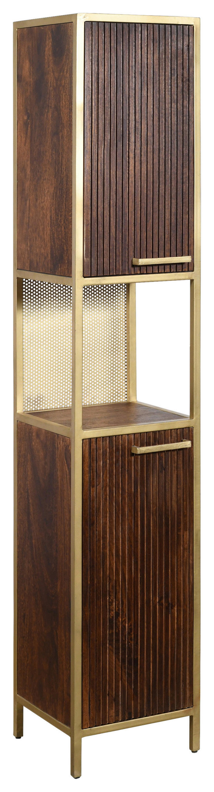 HOCHSCHRANK 35/190/40 cm  - Dunkelbraun/Goldfarben, MODERN, Holz/Metall (35/190/40cm) - Livetastic