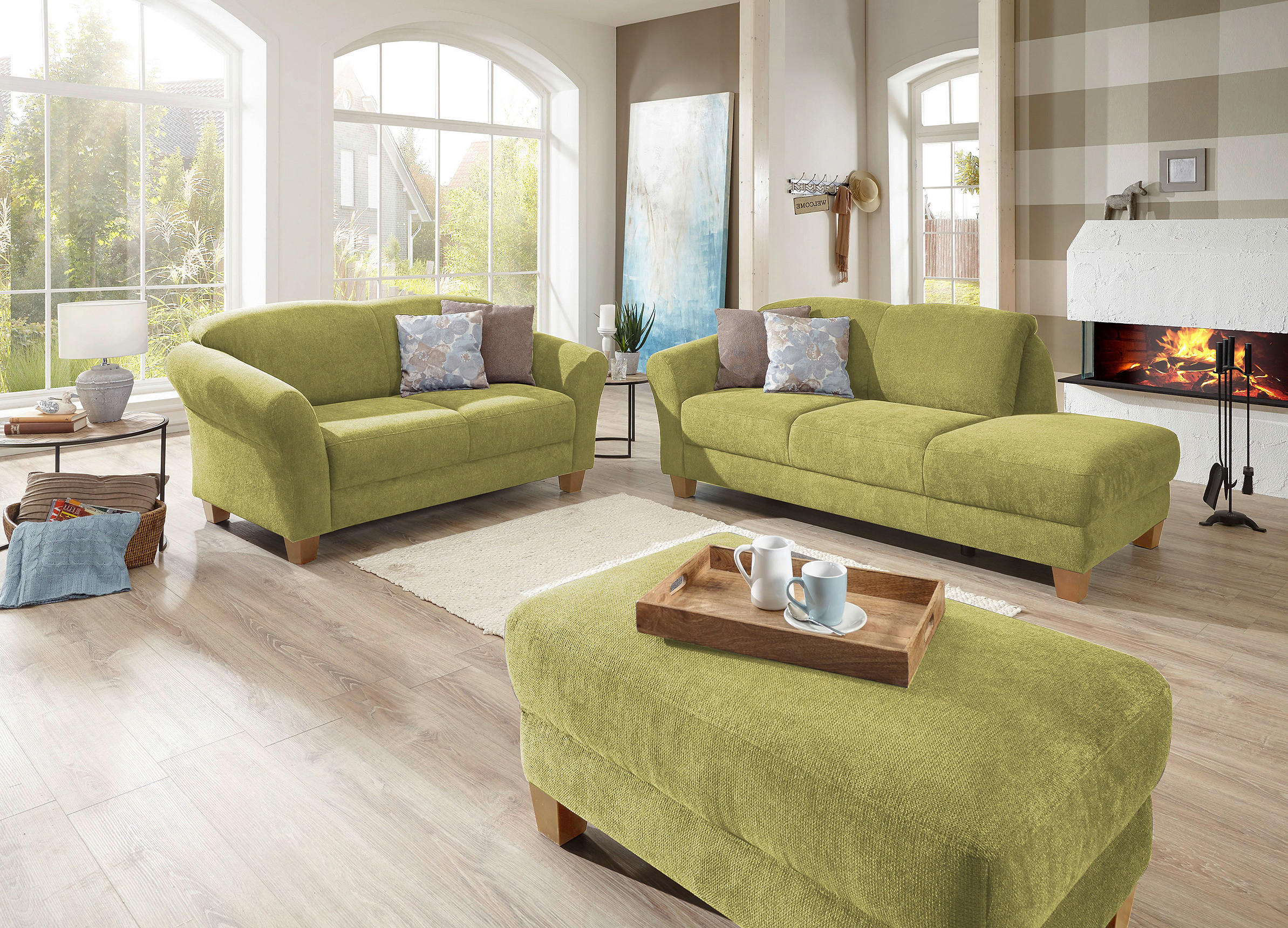 RÉCAMIERE Grün Flachgewebe  - Naturfarben/Grün, KONVENTIONELL, Holz/Textil (194/84/91cm) - Sit & More