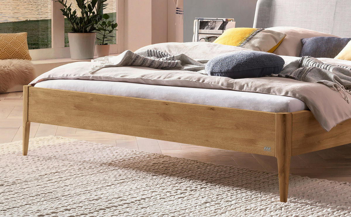 BETT 140/200 cm  in Hellgrau, Wildeiche  - Wildeiche/Hellgrau, Design, Holz/Textil (140/200cm) - Hasena