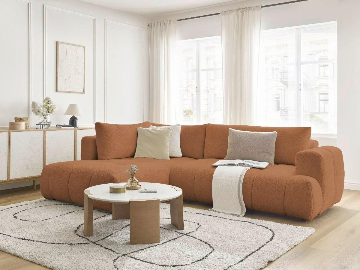 ECKSCHLAFSOFA EVEREST Bouclé Orange  inkl. Rückenkissen, Schlaffunktion  - Schwarz/Orange, MODERN, Kunststoff/Textil (204/282cm)