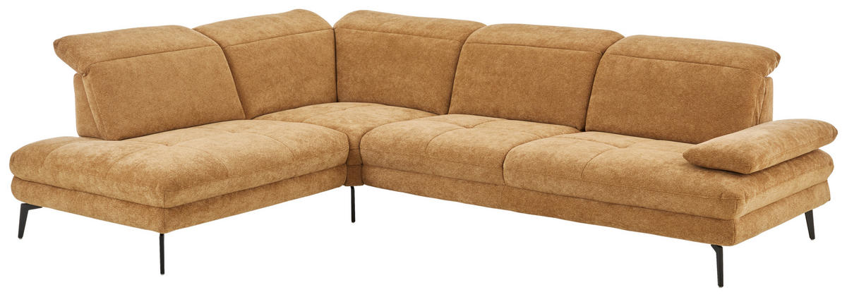 ECKSOFA Beldomo System Dunkelgelb Chenille Rücken echt, Kopfteilverstellung  - Dunkelgelb/Schwarz, Design, Textil/Metall (235/311cm) - Beldomo System