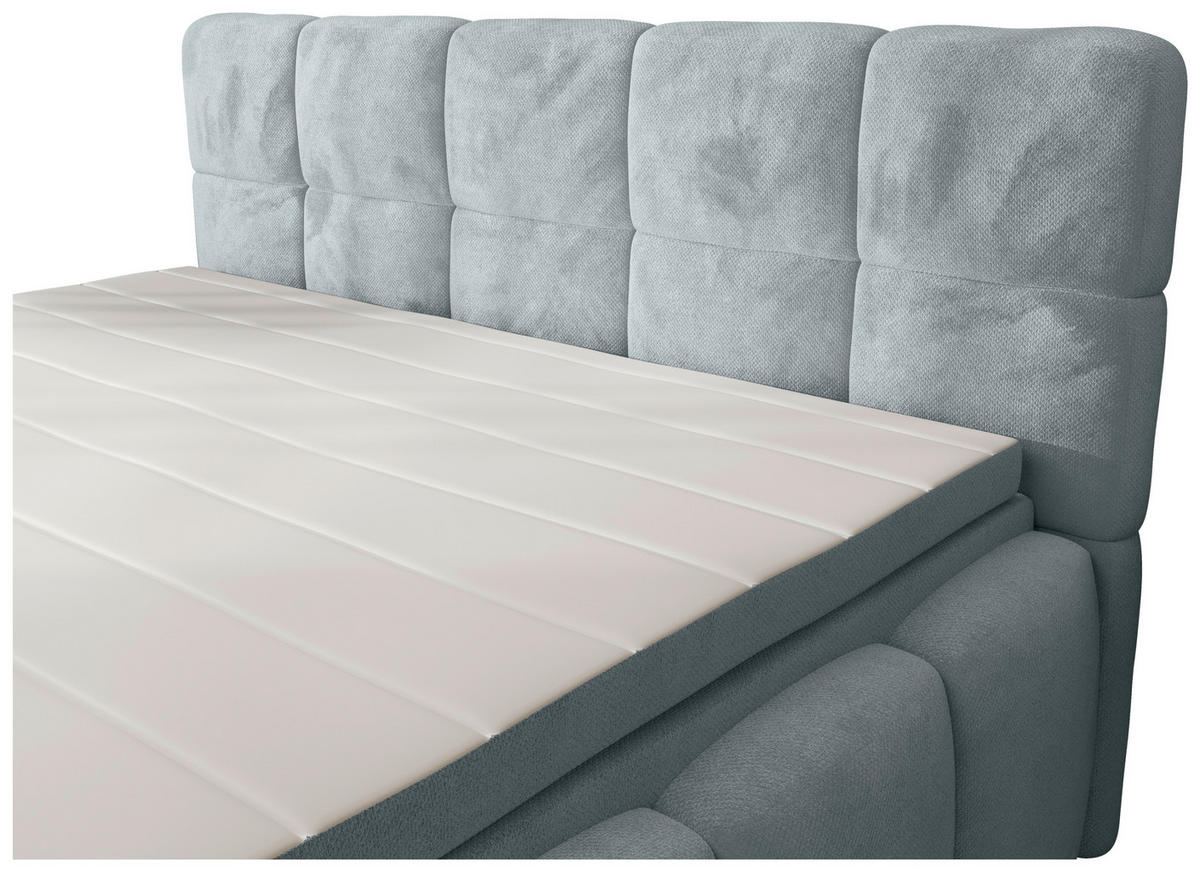 BOXBETT 200/200 cm,  in Hellgrau, gepolstertes Kopfteil, Bettkasten, Topper, Matratzen, H3 + H3 = fest  - Hellgrau/Schwarz, MODERN, Kunststoff/Textil (200/200cm) - Xora