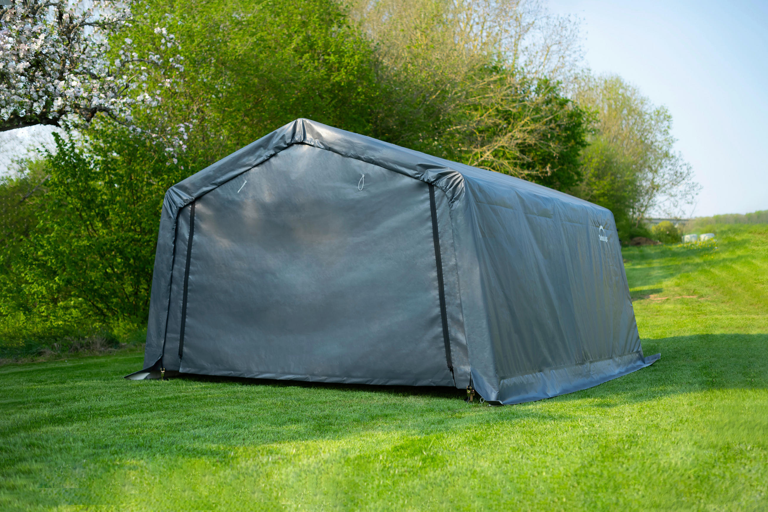 ZELTGARAGE 370/260/490 cm  - Grau, Basics, Kunststoff (370/260/490cm) - Ambia Garden