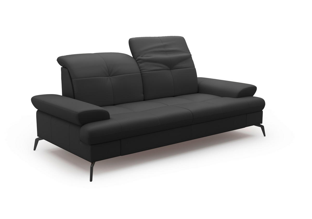 3-SITZER-SOFA Kombination Echtleder/Stoff Vliesstoff Schwarz  - Schwarz, KONVENTIONELL, Leder/Textil (212/90/122cm) - Sit & More
