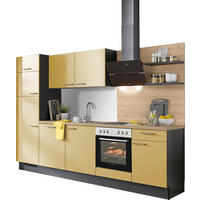 KÜCHENBLOCK 290 cm   in Graphitfarben, Eichefarben, Dunkelgelb  - Edelstahlfarben/Eichefarben, Design, Holzwerkstoff/Metall (290cm) - Xora