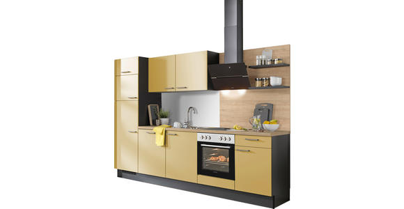 KÜCHENBLOCK 290 cm in Graphitfarben, Eichefarben, Dunkelgelb - Edelstahlfarben/Eichefarben, Design, Holzwerkstoff/Metall (290cm) - Xora