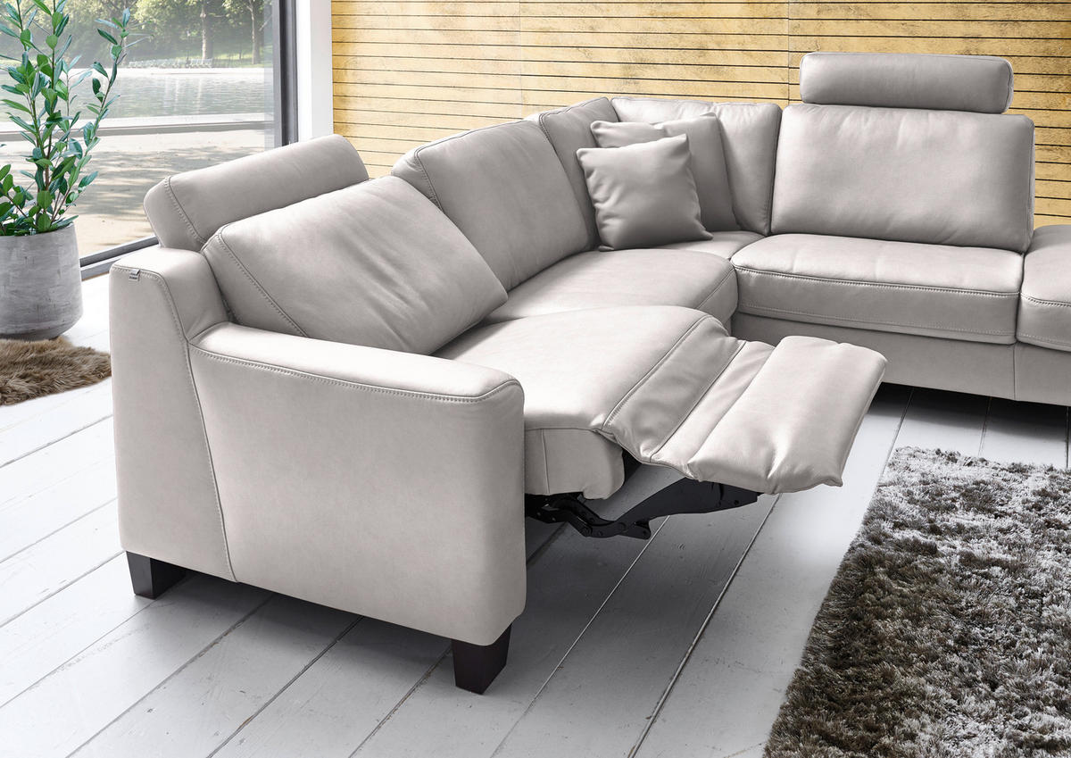 ECKSOFA in Echtleder Grau  - Eichefarben/Grau, Design, Leder/Holz (259/235cm) - Valdera