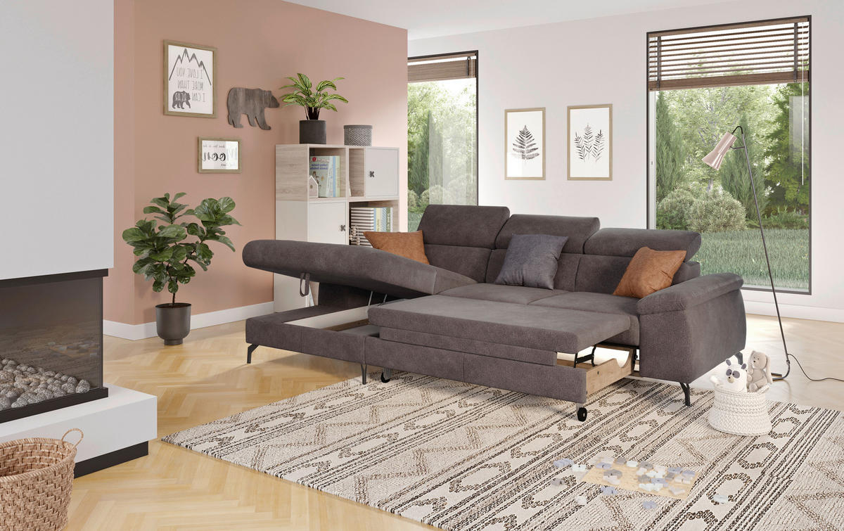 ECKSOFA in Webstoff Anthrazit  - Anthrazit/Schwarz, Design, Textil/Metall (166/244cm) - Livetastic
