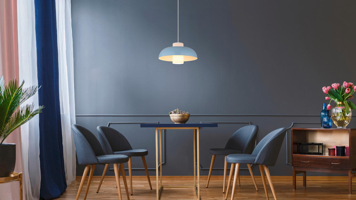 HÄNGELEUCHTE 38/120 cm    - Blau/Weiss, Trend, Glas/Textil (38/120cm) - Globo