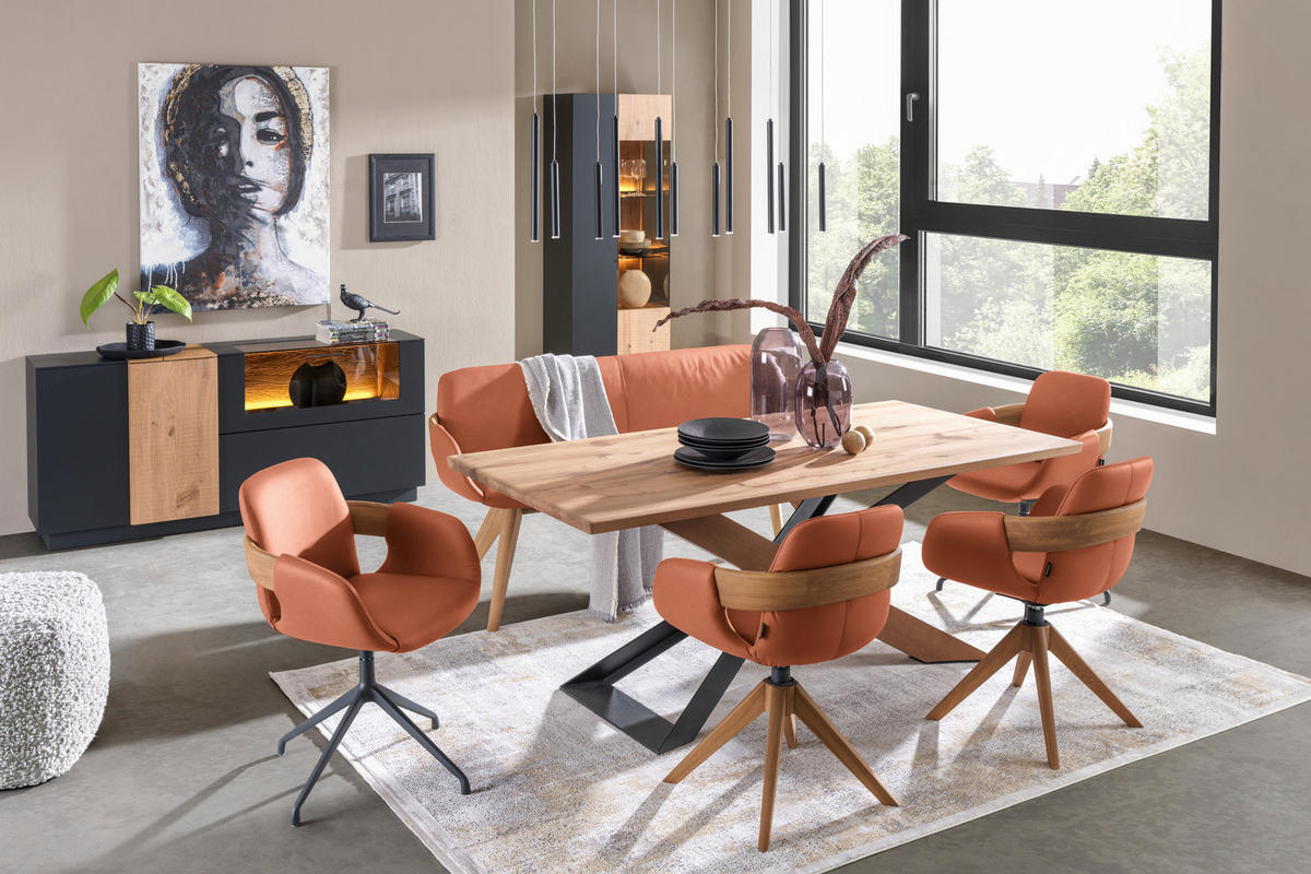 ARMLEHNSTUHL  Lederauswahl, Stoffauswahl, Typenauswahl, Sitzfläche 360° drehbar, automatische Rückholfunktion  Echtleder  - Eichefarben/Cognac, Natur, Leder/Holz (60/86/60cm) - Valnatura