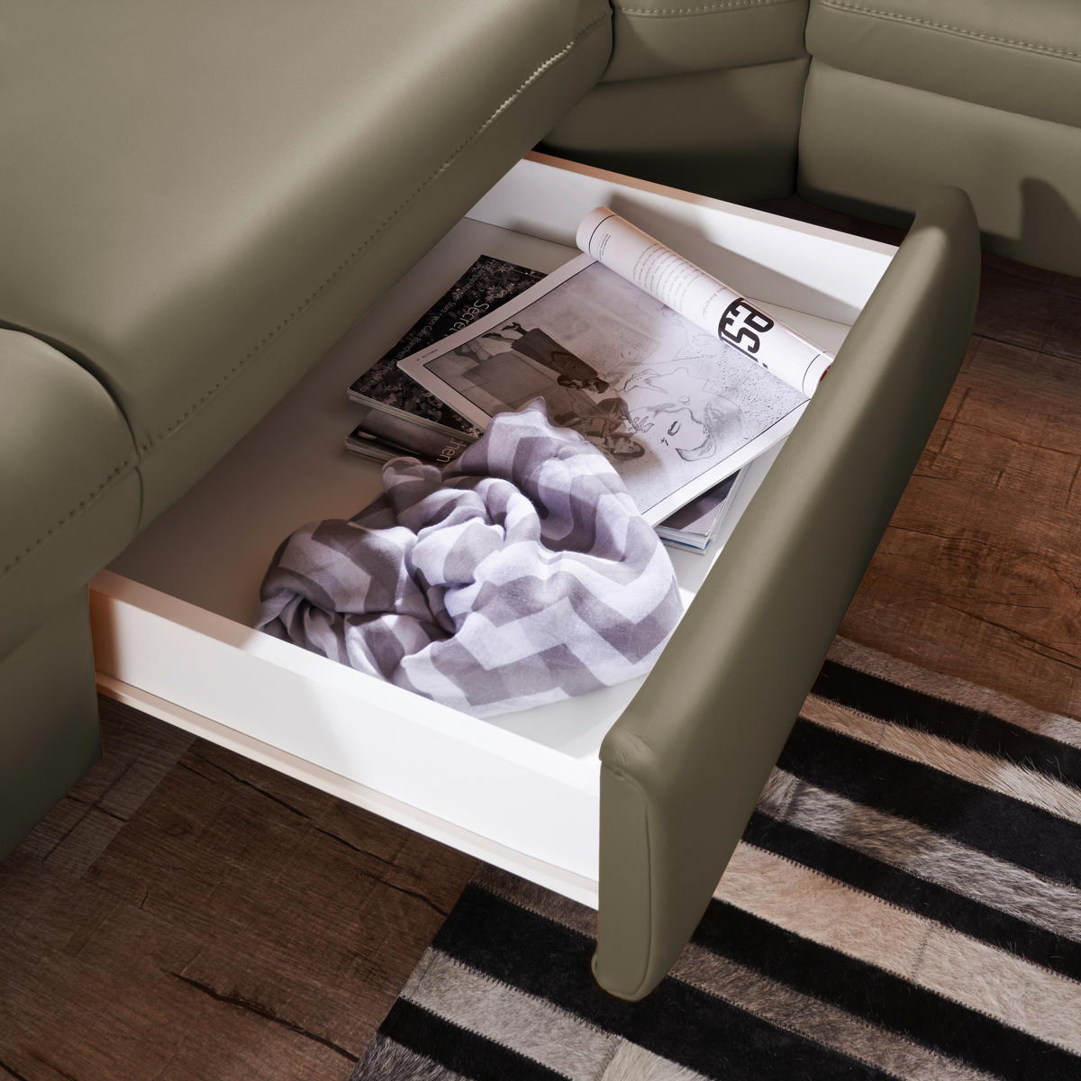 ECKSOFA in Echtleder Olivgrün  - Alufarben/Olivgrün, Design, Leder/Metall (239/271cm) - Cantus