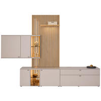 WOHNWAND  Eichefarben, Seidengrau 300/224/43 cm  - Eichefarben/Seidengrau, Design, Glas/Holz (300/224/43cm) - Venjakob