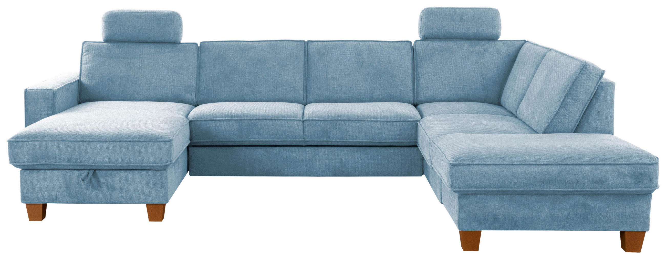 WOHNLANDSCHAFT in Flachgewebe Hellblau  - Eichefarben/Hellblau, Konventionell, Holz/Textil (161/309/213cm) - Sit & More