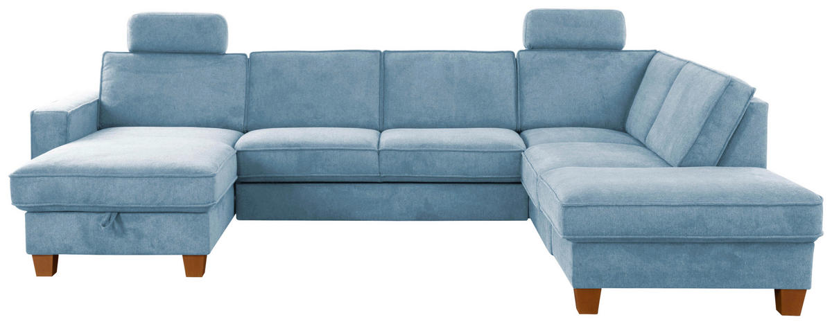 WOHNLANDSCHAFT in Flachgewebe Hellblau  - Eichefarben/Hellblau, Konventionell, Holz/Textil (161/309/213cm) - Sit & More