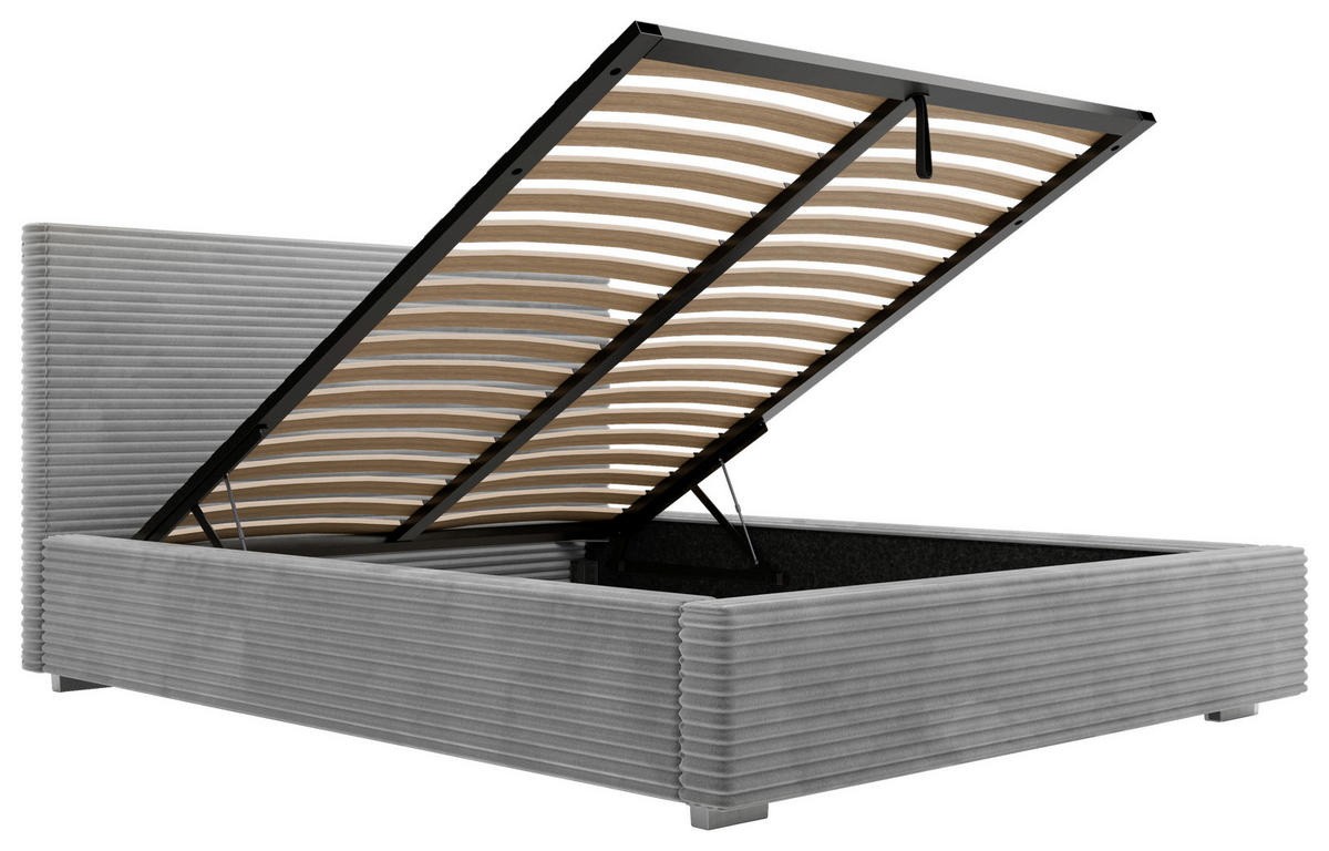 POLSTERBETT Lattenrost, Bettkasten 120/200 cm  in Grau  - Schwarz/Alufarben, Design, Holz/Kunststoff (120/200cm) - Boxxx