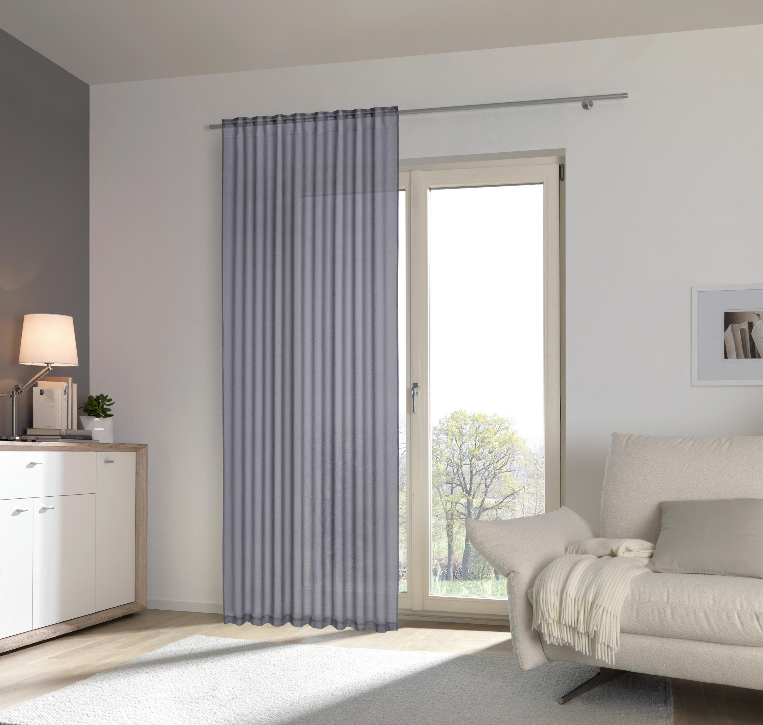 FERTIGVORHANG halbtransparent  - Anthrazit, Basics, Textil (300/255cm) - Esposa